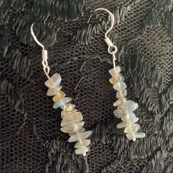 Glowing Labradorite Chip Earrings 925 - Picture 9 of 9